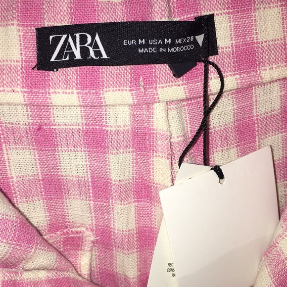 NWT Zara Pink And White Plaid Wide Leg Pants | Fashion Statement Trousers | M - Picture 4 of 7